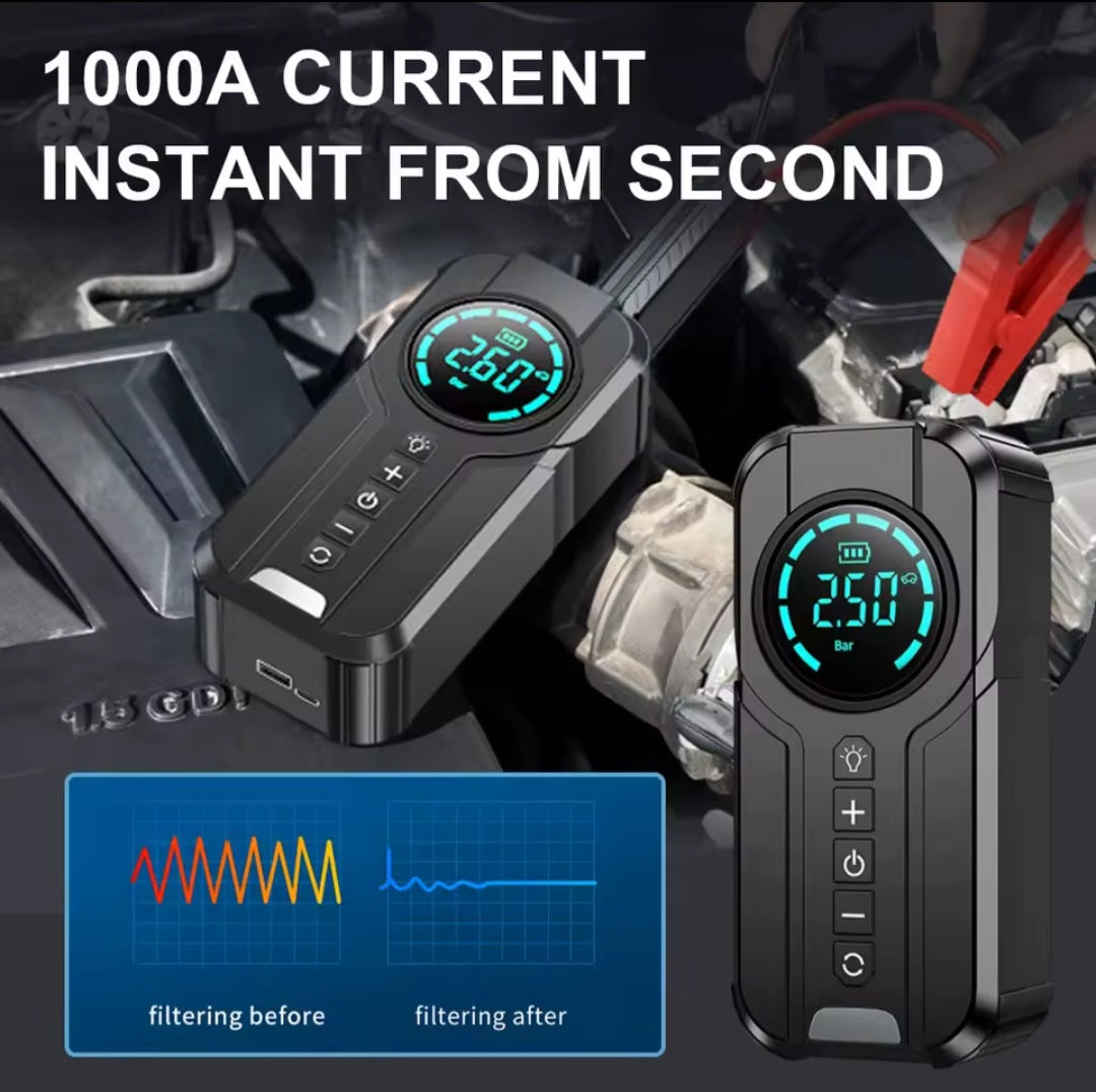 Jump Starter 4 em 1 – A Sua Central de Emergência Portátil